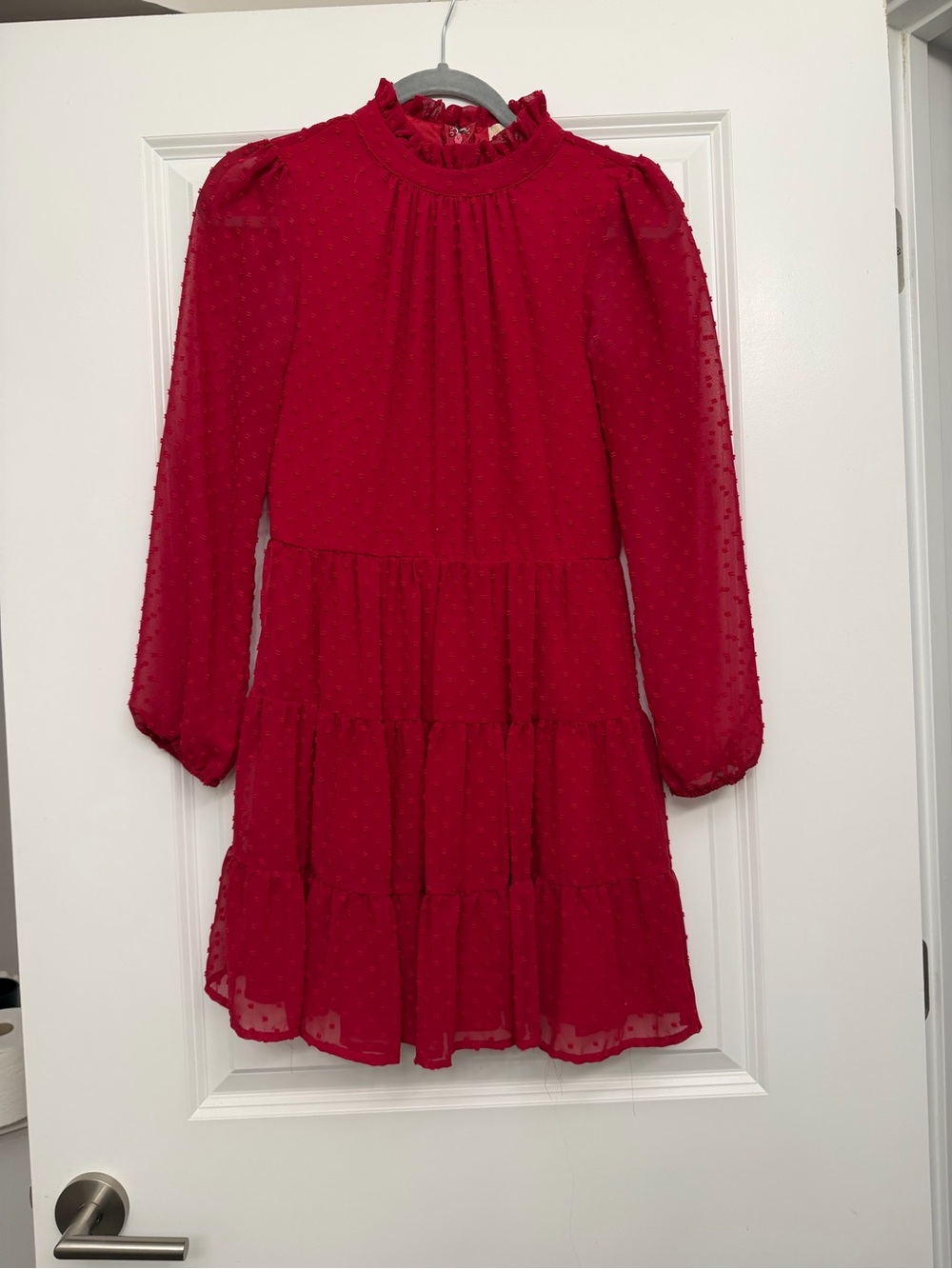 Altar'd State women’s ' Red Ruffle-Tiered Long Sleeve Dress